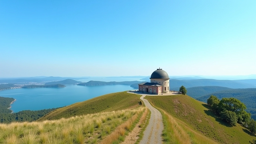 Observatorijos kupolas su ežero vaizdu